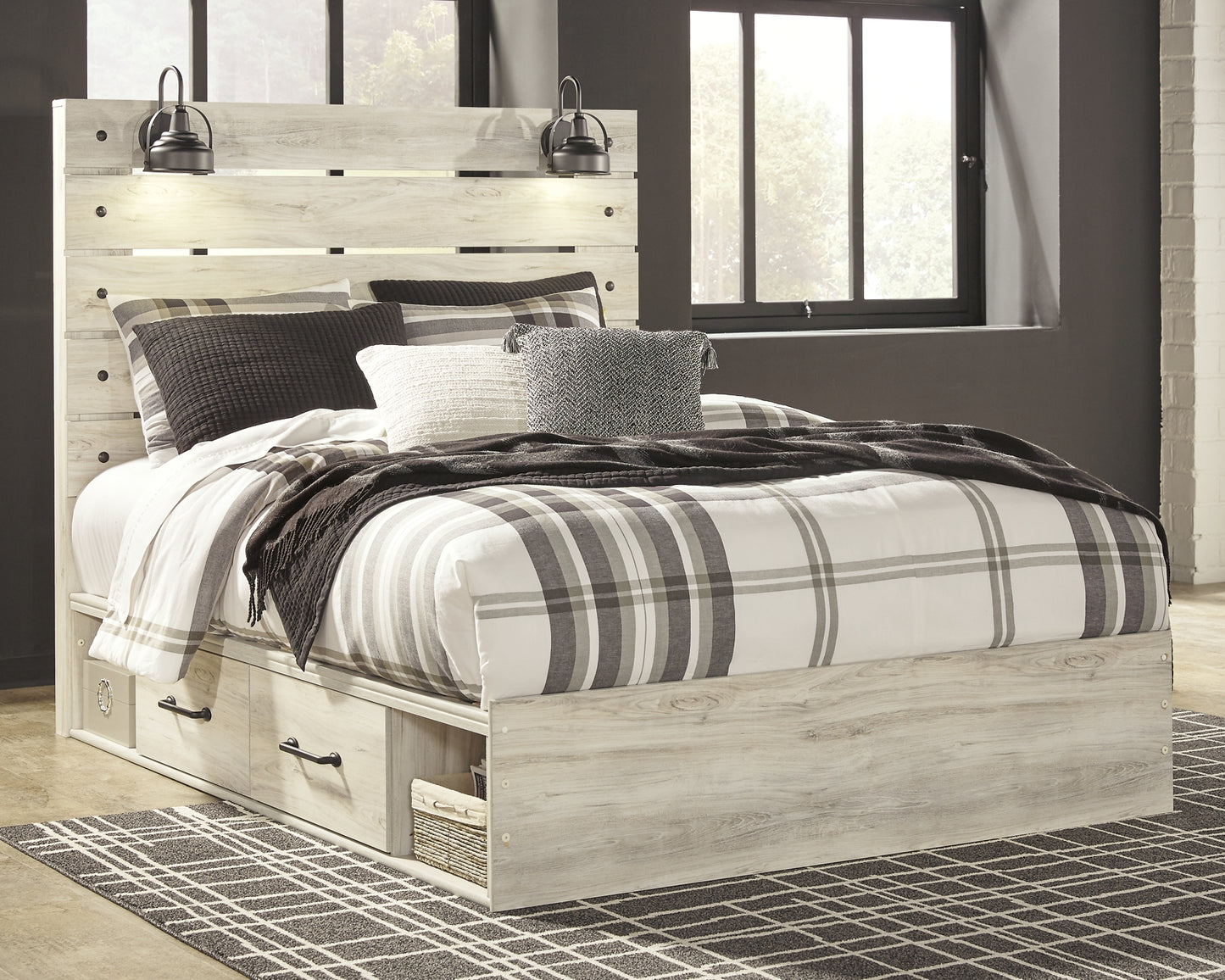 Cambeck  Panel Bed With 2 Storage Drawers With Mirrored Dresser