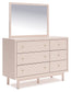 Wistenpine Full Upholstered Panel Bed with Mirrored Dresser