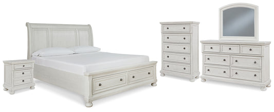 Robbinsdale Queen Sleigh Bed with Storage with Mirrored Dresser, Chest and Nightstand