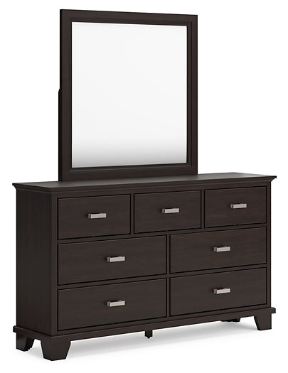 Covetown Full Panel Bed with Mirrored Dresser and 2 Nightstands