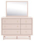 Wistenpine Twin Upholstered Panel Headboard with Mirrored Dresser, Chest and Nightstand