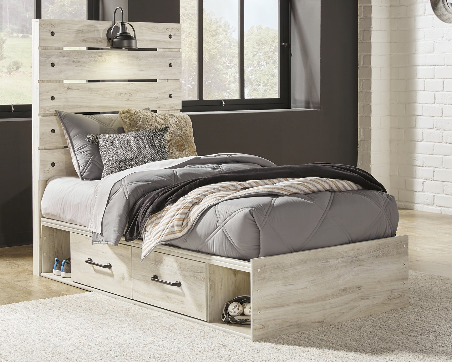 Cambeck Twin Panel Bed with 4 Storage Drawers with Mirrored Dresser