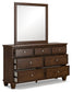 Danabrin Full Panel Bed with Mirrored Dresser, Chest and 2 Nightstands